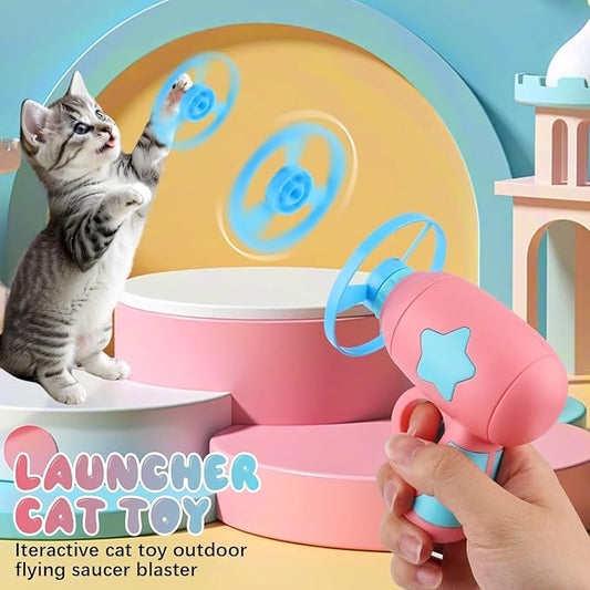 Bamboo Dragonfly Catapult Launcher, Interactive Cat Toy & Outdoor Flying Saucer Blaster, Glowing LED Dragonfly Catapult for Pet Exercise & Night Play, Fun Gift for Hobbyists & Pet Lovers (Pink)