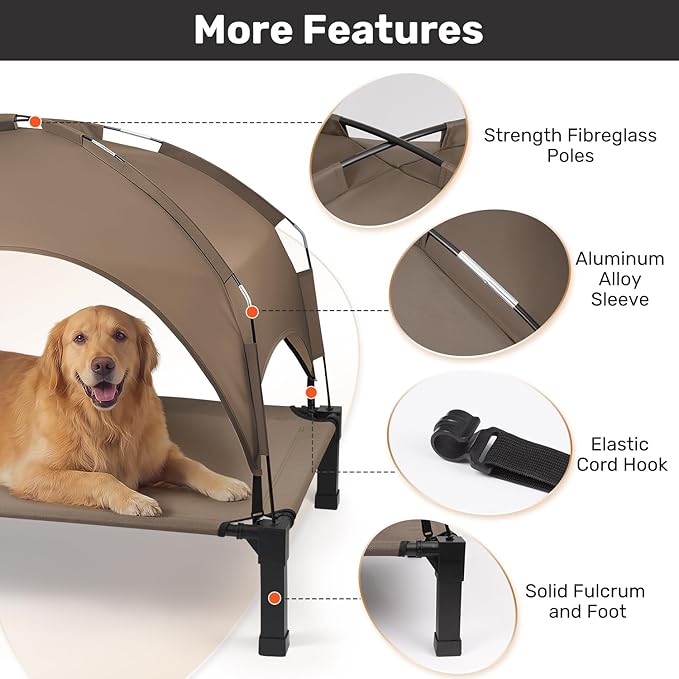 Heeyoo Elevated Dog Bed with Removable Canopy, Portable Dog Cot with Sun Protection Shade Tent, Raised Pet Cooling Cot Bed for Dogs, 42in