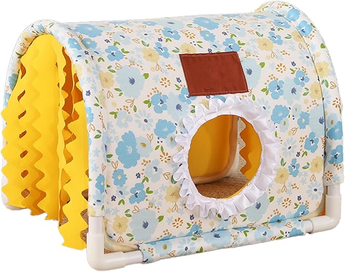 Tunnel Hideout Small Animal Warm Hideout, Washable Indoor Cage Accessory for Hedgehog, Rabbit, Chinchilla, Guinea Pig, Small Dogs & Cats, Multi-Pet Suitable (Blue)