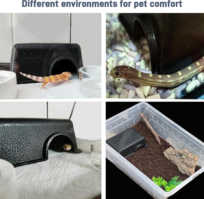 Small 2 Pcs Durable Reptile Hide Box, Ball Python Hide, Leopard Gecko Hide, Bearded Dragon Hide, Easy to Clean Reptile Hides Cave for Tank, Snake Hide Enclosure (7.48" x 4.72" x 2.56")