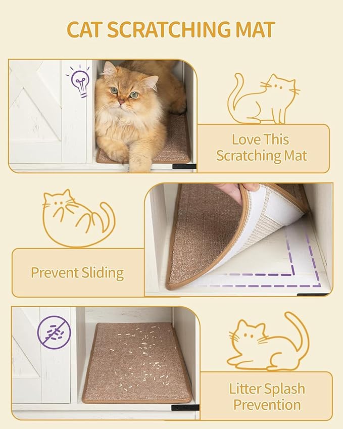 Hzuaneri Cat Litter Box Enclosure, Hidden Litter Box Cabinet Furniture with Bell, Indoor Cats House, Farmhouse Style, 39.4 x 21.7X 24.8 Inches for Hallway, Bedroom, Rustic Brown and White CB85214X