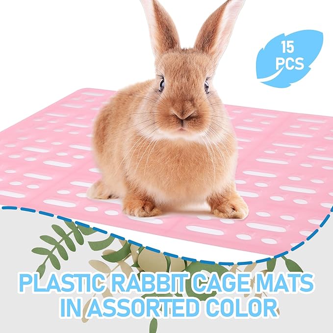 Lemecima 15 Pieces Plastic Rabbit Cage Mat Durable Rabbit Feet Pad Small Animal Feet Pad Cage Resting Mat with a Convenient Connectors, Bunny Pads for Easy Cleaning for Bunny Rat Guinea Cats