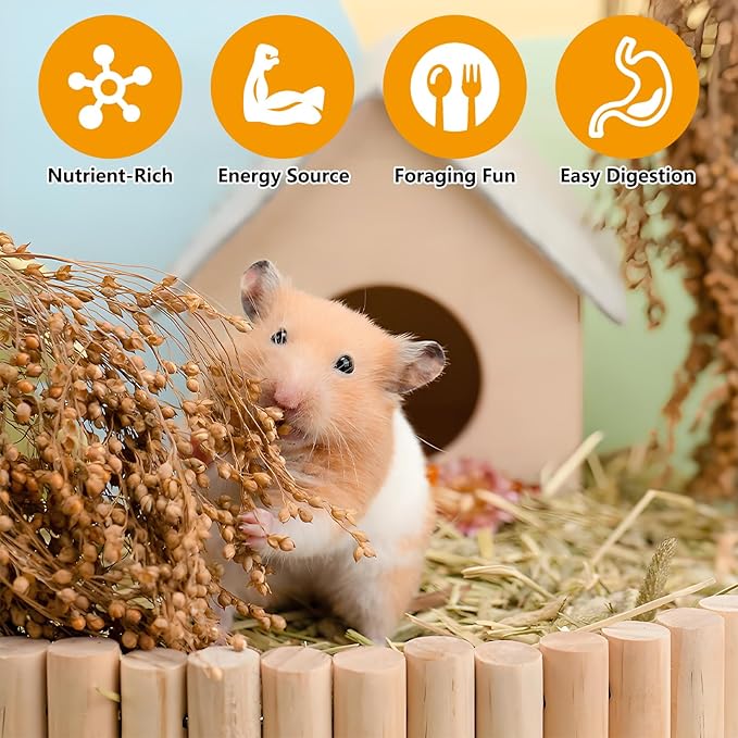 Fhiny Natural Hamster Bedding Mate, Edible Hamster Sprays Flowers & Herbs Gerbil Habitat Enclosure Decor Grain Treats Cage Accessories for Syrian Dwarf Hamster Gerbil Lemming Degus Mice