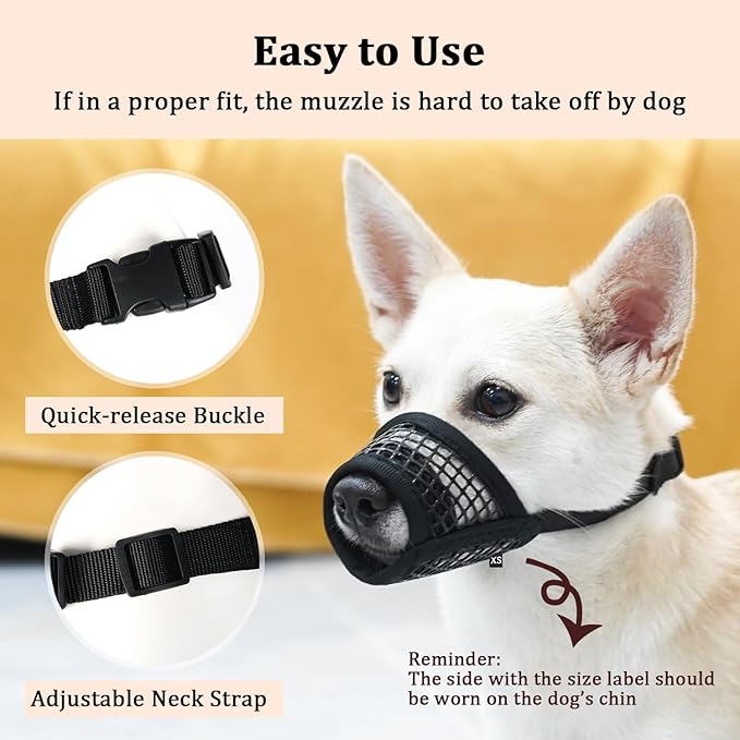 Mayerzon Dog Muzzle, Soft Mesh Muzzles for Small Medium Large Dogs Chihuahua Poodle Husky Labrador Retriever, Breathable Dog Mouth Guard for Biting Chewing Grooming, Allow Panting Drinking(M, Black)