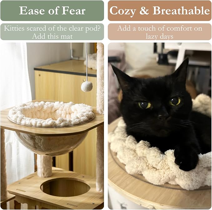 Cat Self-Warming Knitted Bed Mat, Extra-Soft Warm Round Washable Pads Cushions for Indoor Kittens & Kitty Small Pets Cat Trees (Blue-Grey,Medium)