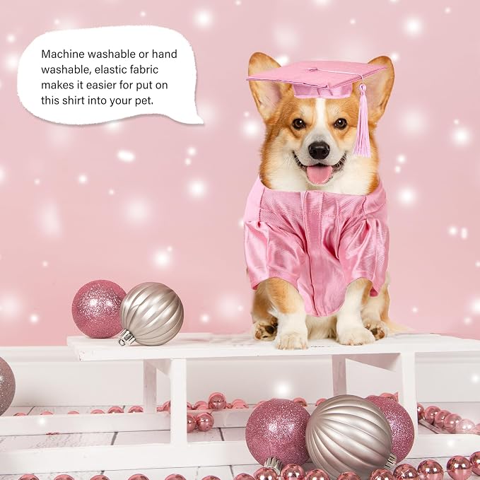 Dog Graduation Cap and Gown, Dogs Cats Graduation Holiday Halloween Costume Accessory(Pink,X-Large)