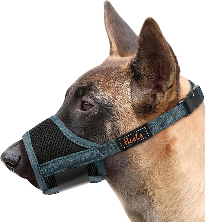 HEELE Dog Muzzle,Soft Nylon Muzzle Anti Biting Barking Chewing,Air Mesh Breathable Drinkable Adjustable Loop Pets Muzzle for Small Medium Large Dogs (Blackish Green, XL)