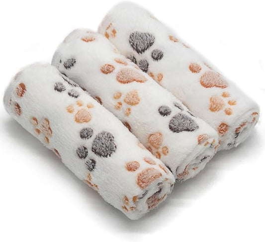 1 Pack 3 Puppy Dog Blankets Super Soft Warm Sleep Mat Fluffy Premium Fleece Pet Blanket Flannel Throw for Dog Puppy Cat - White Paw Print Medium(29"x20")