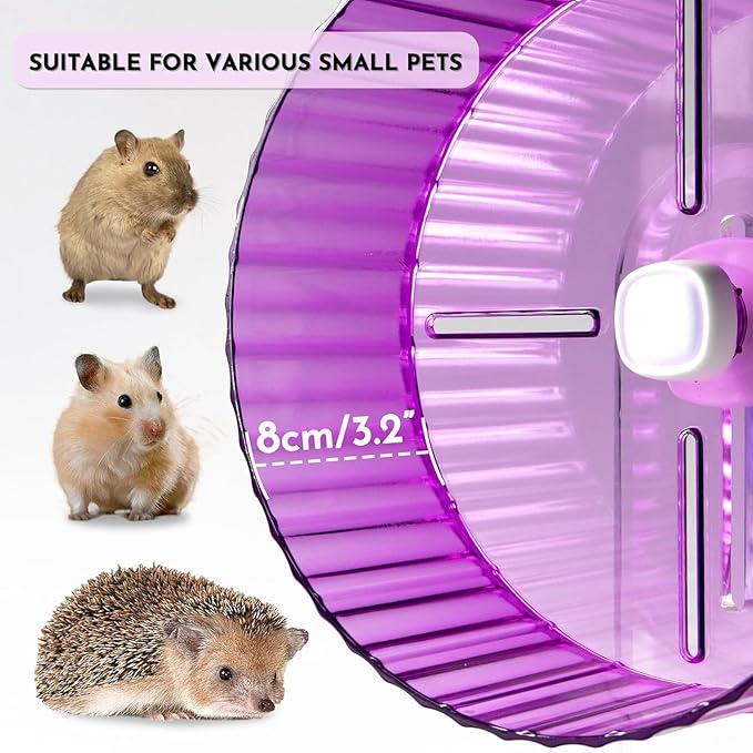 Silent Hamster Wheel 8.3inch Adjustable Height Turtle Wheel Turtle Tank Accessories Dwarf Hamster Quiet Wheel, Hedgehog Wheel, Gerbil Wheel, Small Pet Exercise Wheels (Purple)