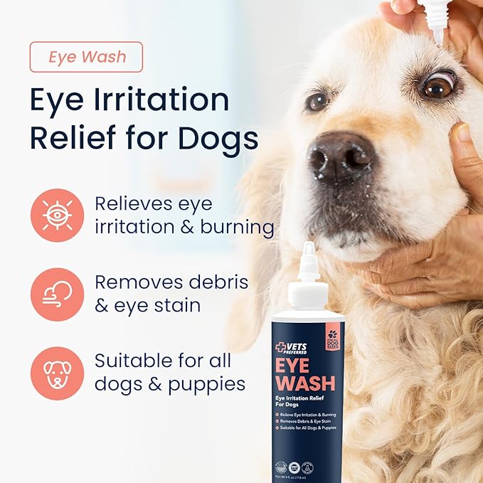 Vets Preferred Eye Cleaner for Dogs - Dog Eye Wash Drops for Infection & Tear Stain Remover - Improves Allergy Symptoms, Infections & Runny Eyes - Dog Eye Drops Rinse for Every Dog - 4 Oz