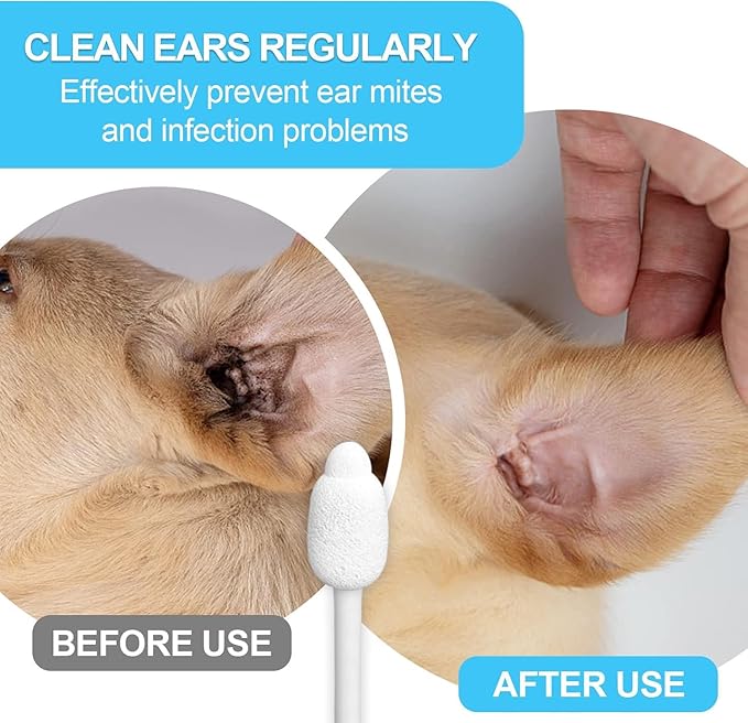 Gourd-Shaped Cotton Tips Designed for Pet Ear Canals – 260pcs Pet Ear Cleaning Swabs for Cats and Dogs – Gentle & Safe, Groomer-Recommended, Great for Home Grooming & Travel