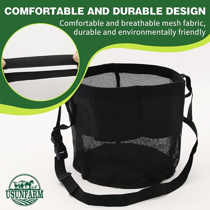 Horse Feed Bag 2 Pack-Grain Feeder Reinforced Bottom Mesh Feeding Troughs | Waterproof Oxford, Adjustable Neck & Nose Pad Breathable Mesh Muzzle Feed Bag for Grain Supplements, Trail Riding & Camping