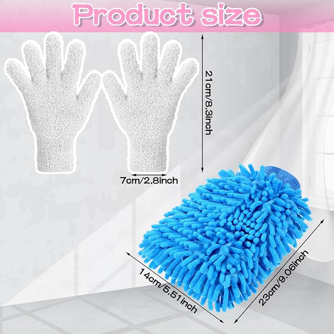 Potchen 6 Pcs Microfiber Dusting Mitt Gloves for Plants Washable Dusting Gloves for House Cleaning Furniture Car Washing