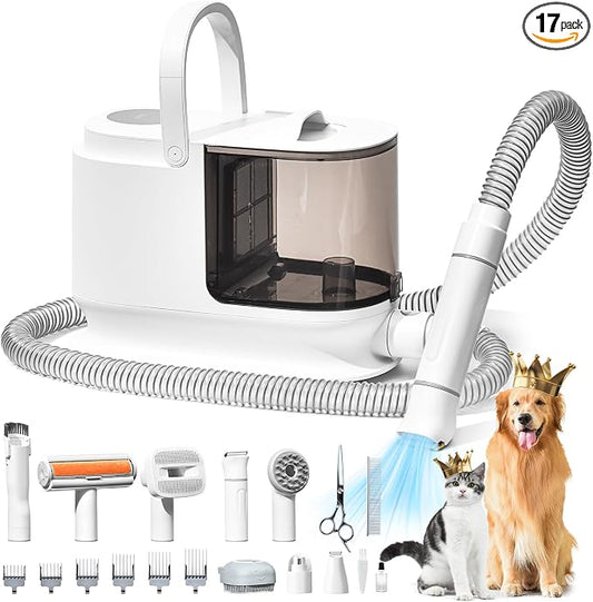 Bunfly Dog Grooming Kit & Dog Hair Vacuum, 3.5L Capacity Pet Grooming Vacuum with 13000kpa Strong Suction 99% Pet Hair,17 Tools Shedding Pet Hair, Home Cleaning -White