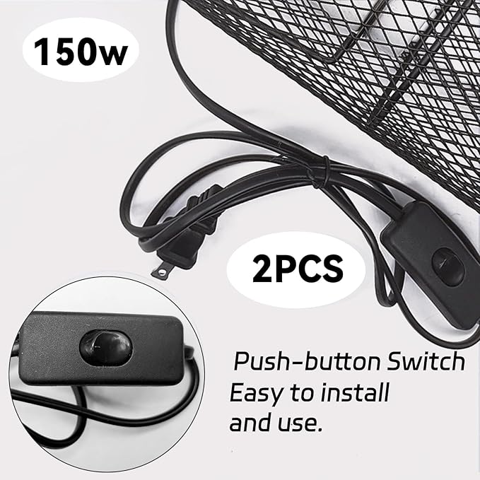 kathson 2 Pcs Reptile Heat Lamp Guard,Reptile Anti-Scald Mesh Cage Guard Lampshade,150W Ceramic Heat Emitter Heat Lamp Shade Fixture for Snake Lizard Turtle Frog,Without Bulb