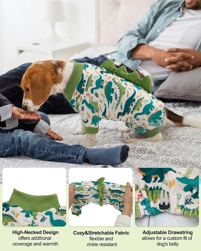 CuteBone Dinosaur Costume Dog Pajamas, Stretchy Spandex Crystal Velvet Sleepwear Coat for Small Dogs, Soft & Warm Pet Outfit Clothes for Cold Weather, Cozy Pullover Design COSP05XL