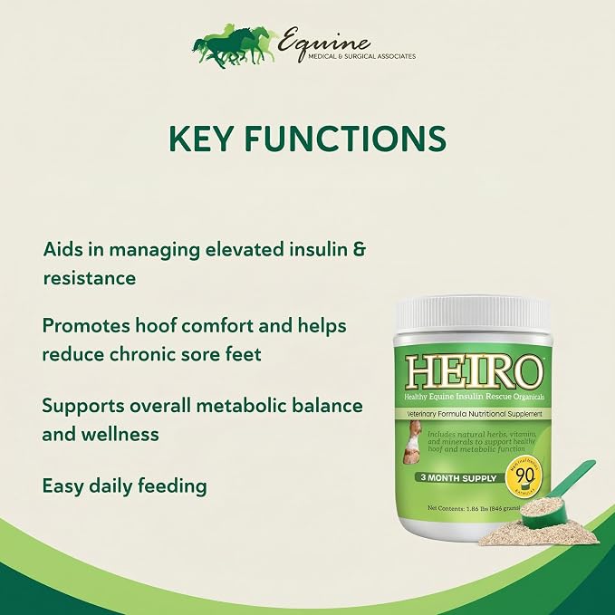 HEIRO Healthy Equine Nutritional Supplement for Horses, Herbal Blend with Magnesium and Vitamin E, Daily Metabolic Support Formula, Feed Powder, 90 Servings