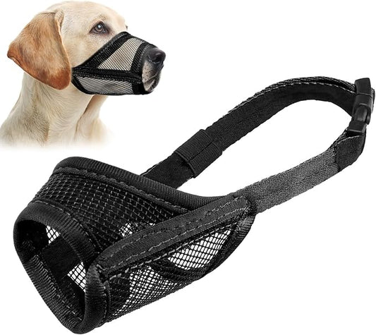 LUCKYPAW Dog Muzzle, Mesh Muzzle for Large Medium Dogs, Soft Mouth Cover to Prevent Biting Chewing, Drinkable Breathable Adjustable Puppy Mouth Guard (XL, Black)