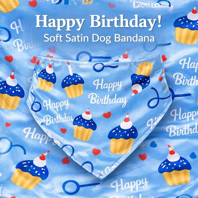Luxury Satin Dog Bandana – Slip-On Collar Style, Premium Pet Scarf for Medium, Large & XL Dogs – Special Occasion Accessory (Collar Not Included) (Medium - Extra Large, HBD)