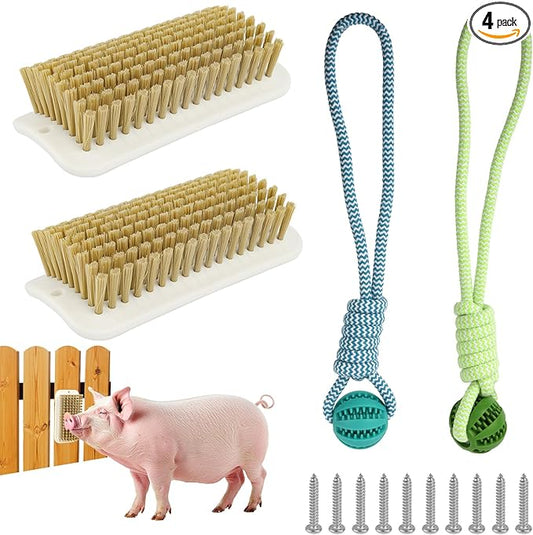 4Pcs Pig Enrichment Toy, Self-Grooming Scratch Brush and Treat Dispenser Ball Toys for Pigs
