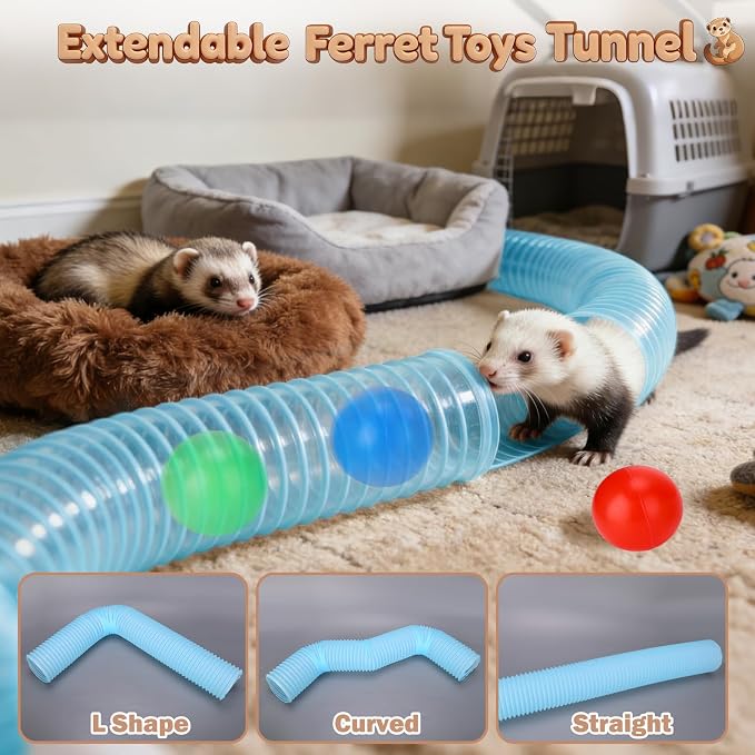 Mity rain Ferret Toys with 3 Balls Inclueded | Collapsible Tunnel Tube Accessories for Ferrets, Guinea Pigs, Hamsters, Expandable Interactive Toys Supplies for Small Pets