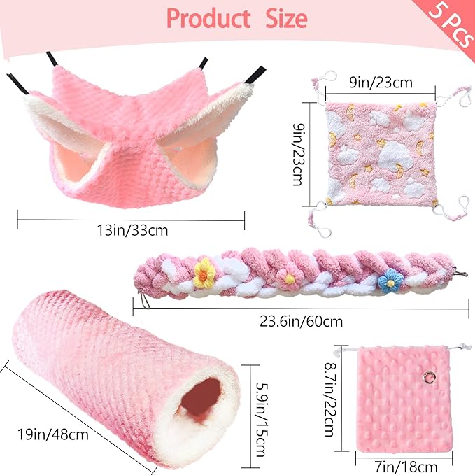 Hamiledyi Ferret Hammock 5 Pack Sugar Glider Climbing Ropes Toys Rat Hanging Tunnel Hammock Swing Squirrel Hideout Bed Cage Accessories for Mouse Hamster Small Animals