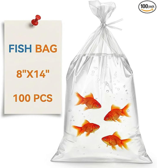 Jucoan 100 Pack 8" x 14" Clear Plastic Fish Bags, 3 Mil Extra Thick Leak-Proof Live Fish Shipping Bags Aquarium Transport Bag for Shrimps and Betta Fish