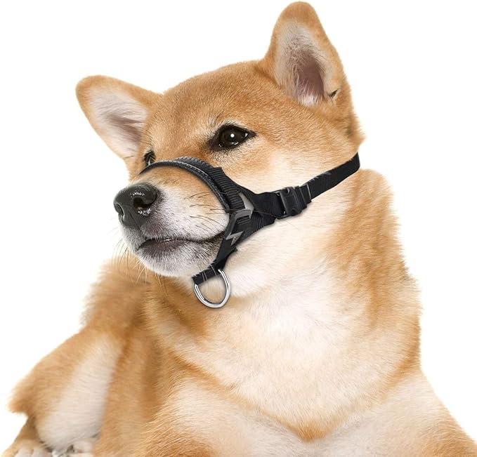 Nylon Dog Muzzle for Small,Medium,Large Dogs Prevent from Biting,Barking and Chewing,Adjustable Loop(L/Black)