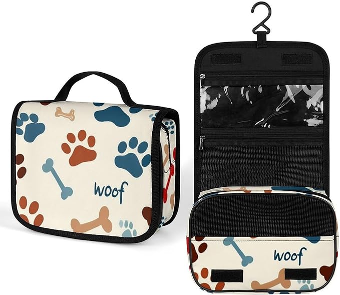 Hanging Travel Toiletry Bag Large Capacity Cosmetic for Daily Use, Christmas (Dog Paw Print Bones)