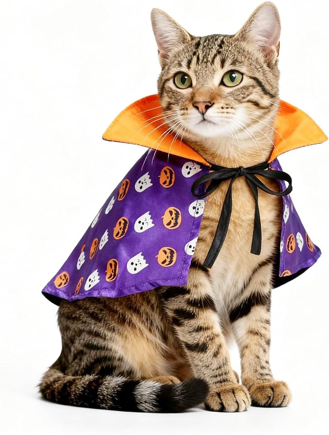 NAMSAN Cat Halloween Costumes, Wizard Cloak Vampire Cat Apparel, Small Dogs Witch Clothes Cosplay Outfit for Halloween Themed Party, Purple