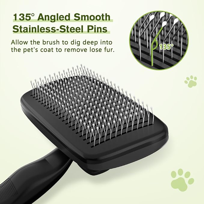 Pecute Skin Friendly Self-Cleaning Slicker Brush for Dog & Cat Shedding | 1 click clean, Lightweight, Undercoat hair removal, For short/long/double/white coats
