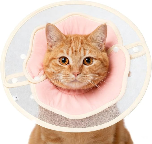Soft Adjustable Cat Recovery Collar, Lightweight Waterproof Elizabethan Cone for Cats – Comfortable Protective Collar to Prevent Licking After Surgery, Grooming & Skin Care (Pink, L)