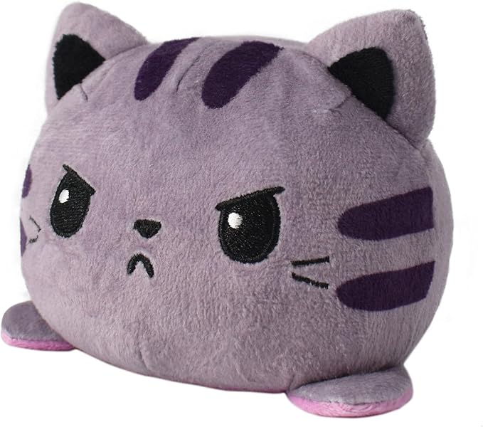 TeeTurtle Reversible Cat/Kittencorn Plushie 4-Inch Gray Tabby/Rainbow Two-Sided Flip Plush Toy with Embroidered Details - Cute Mini Collectible Plush for Kids, Teens, and Adults