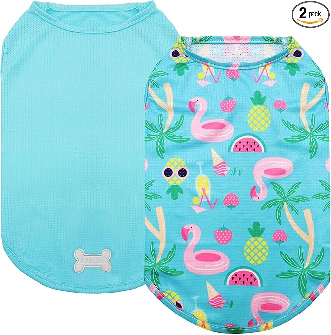 KYEESE 2Pack Dog Shirt, Lightweight Sun Protection Dog T Shirts for Small Medium Dogs Boy Girl, Breathable Mesh Tank Top Sleeveless Pet Reflective Vest, Soft Summer Dogs Clothes, Flamingo+Blue, XL