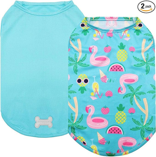 KYEESE 2Pack Dog Shirt, Lightweight Sun Protection Dog T Shirts for Small Dogs Boy Girl, Breathable Mesh Tank Top Sleeveless Pet Reflective Vest, Soft Summer Dogs Clothes, Flamingo+Blue, L