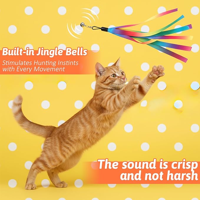5Pcs Cat Ribbon Toy Cat Wands Replacement Toys Ribbon Attachment for Cats Toy Teaser Wand Replacement Toys with Bell for Most Cats Kittens Small Pets