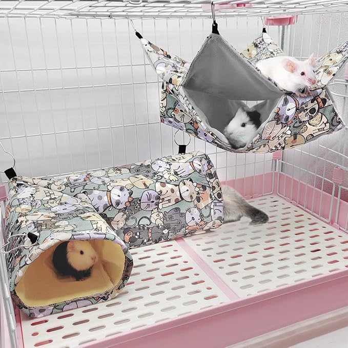 EAEDMY Guinea Pig Ferret Rat Corner Tunnel and Hammock, Safe Construction, Suitable for Small Pets, Easy to Clean, Convenient Installation