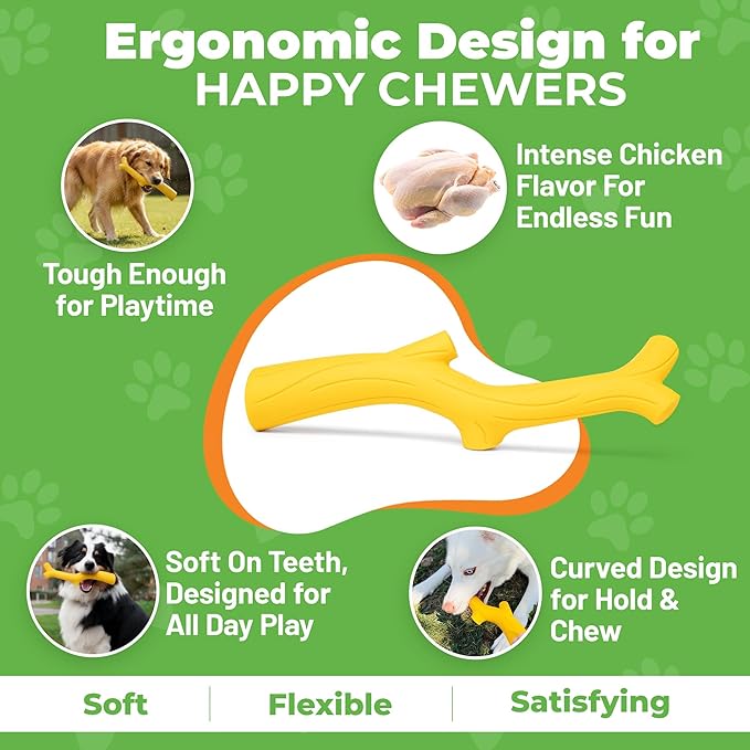 Yellow Chicken Flavored Rubber Dog Toy - 100% Natural Rubber Squeaky Toy for Medium & Large Breeds - Ideal for Fetch & Tug of War & Dental Ridges for Chewing - Non-Toxic & Safety Tested