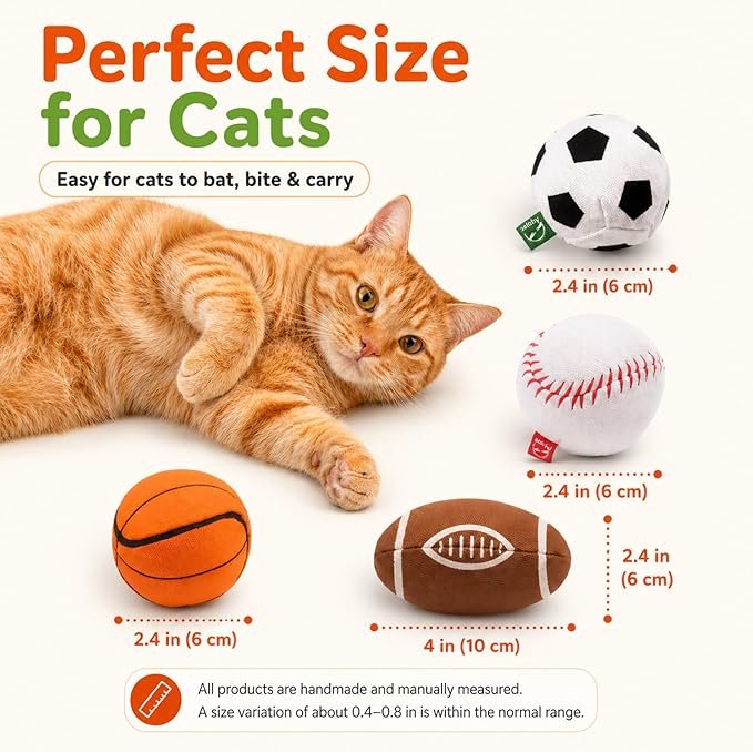 Agape 100% Catnip & Silvervine Filled Cat Toys, Interactive Chew & Kicker Balls for Indoor Cats, Enrichment and Teeth Cleaning Fun for Bored Cats and Kittens, 2 Pack Natural Crinkle Cat Toy with Sound