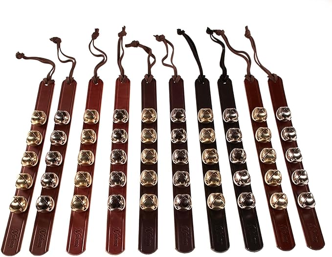 Hanging Door Bells – Handmade Sleigh Bells & Dog Training Bells for Potty Training, Holiday Décor, and Multi-Purpose Door Use (Chestnut - Silver Bells)