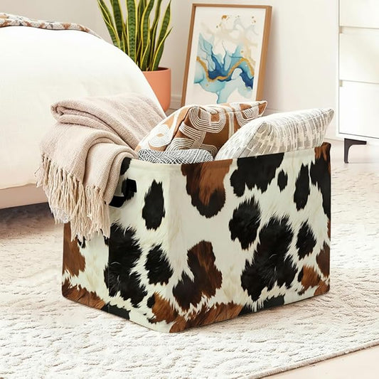 56L Cow Print Laundry Basket Clothes Hamper with Handles,Foldable Blanket Storage Large Laundry Hamper with Waterproof,Toy Storage Bin Organizer,Cube Clothes Organizer,Home Decor Gifts