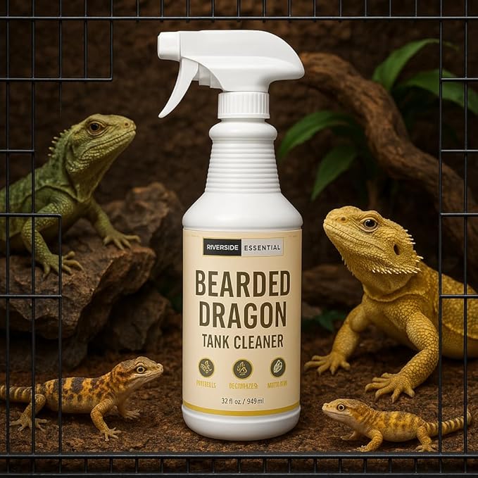 Bearded Dragon Tank Cleaner – 32oz No-Rinse Cage & Habitat Spray – Fast Odor Eliminator & Waste Remover – Pet Safe, Non-Toxic Formula – Easy Terrarium Cleaning – Made in USA