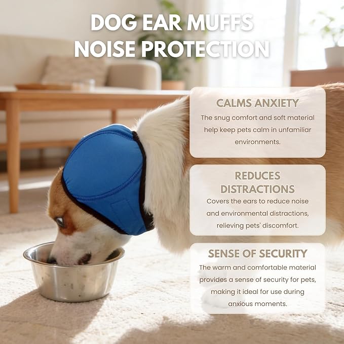 Waterproof Dog Ear Covers for Bathing,Hematoma,Drying,No Shake Ear Wraps for Dogs Ear Muffs Noise Protection Anxiety Relief,Adjustable Dog Calming Hoodie Shower Cap for Grooming(Blue,L)
