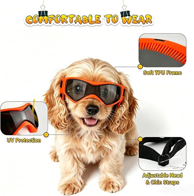 Dog Goggles Small Breed, Dog Sunglasses UV Protection Puppy Eyewear for Small Pet Outdoor Riding Driving, Orange S