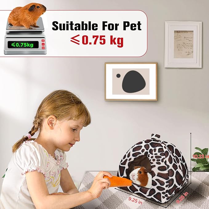 Guinea Pig Bed Rabbit Hideout Warm Fleece Cuddle Cup Washable Winter Sleeping House for Small Pet/Ferret/Chinchilla/Bunny (Leopard Print Style)