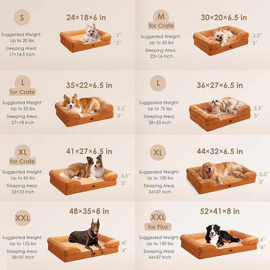 EHEYCIGA Orthopedic Dog Bed for Small Dogs, Waterproof Memory Foam Small Dog Beds with Sides, Non-Slip Bottom and Egg-Crate Foam Medium Pet Couch Bed with Washable Removable Cover,Pumpkin Orange