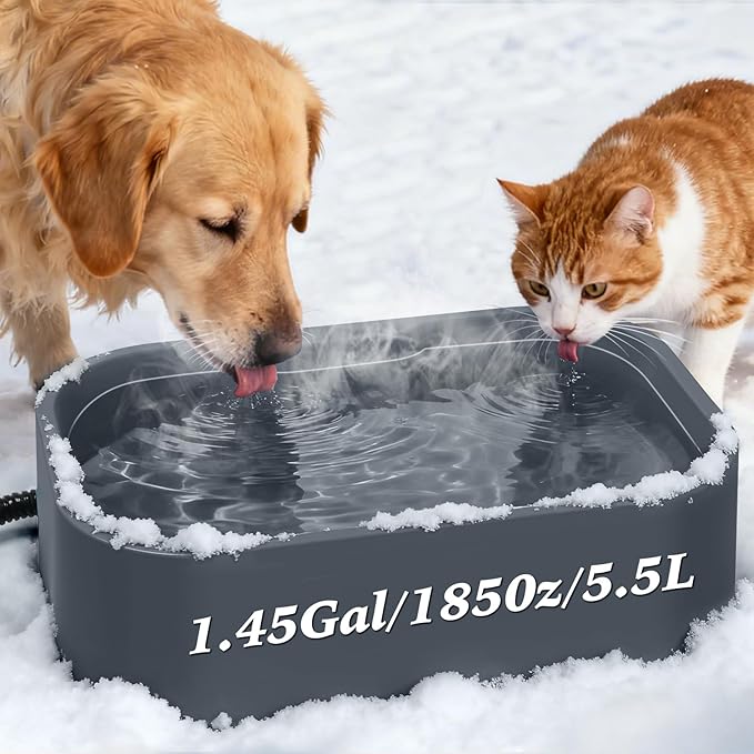 IPOW Extra Large Heated Pet Bowl with 5 Layers Design for Heating & Heat Preservation Provides Drinkable Water & Food in Winter Heated Water Bowl for Cat Rabbit Chicken Duck Squirrel, 194 fl oz