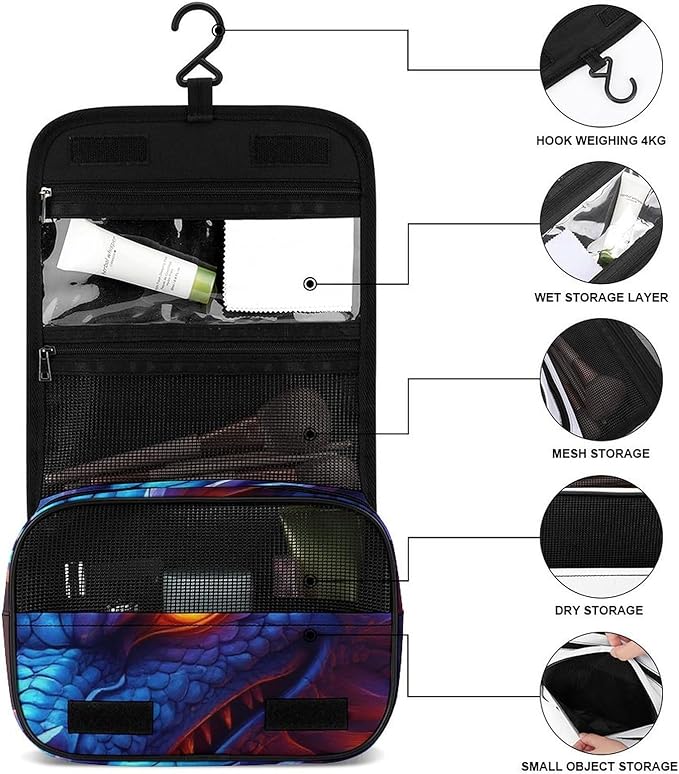 Hanging Cosmetic Bag Dragon Portable Travel Makeup Pouch Multifunction Handle Travel Toiletry Bag Organizer with Hook