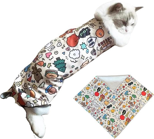 Cat Grooming Wrap - Multifunctional Anti-Bite & Scratch Blanket for Nail Trimming, Medicine, and Injection, Self-Sticking Wrap for Calm & Safe Pet Care (Cute Prints, XL-35.5inch within 22lbs)