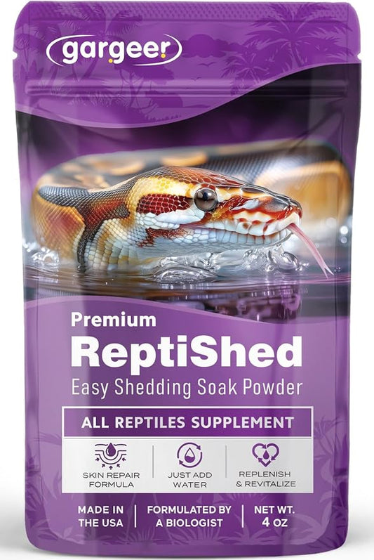Gargeer 'ReptiShed' Shedding Aid Soak Powder for Reptiles | Stuck Shed Remover for Dragons, Geckos, Lizards, Snakes | Aloe, Chamomile, Hyaluronic Acid | Bath Supplement | Made in the USA. Enjoy!